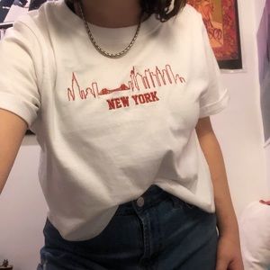 White and Red New York Crop Top